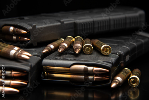 Schilderij op canvas Close up of tactical rifle ammunition