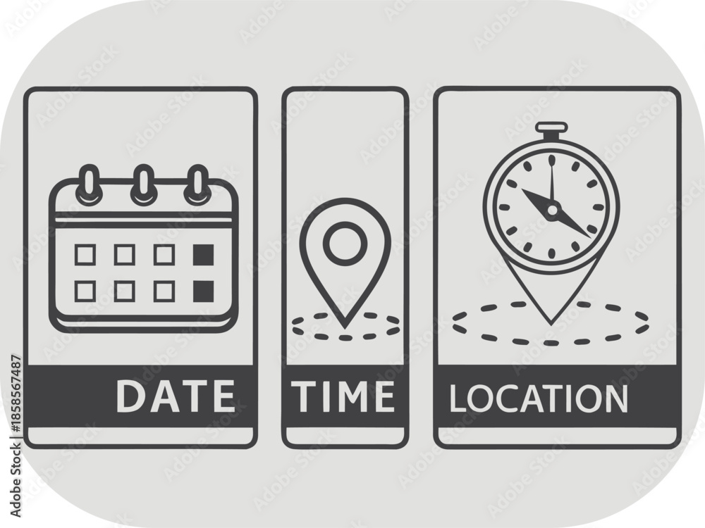 Fototapeta premium Icons for Date Time and Location in Vertical Layout date time location icons calendar icon