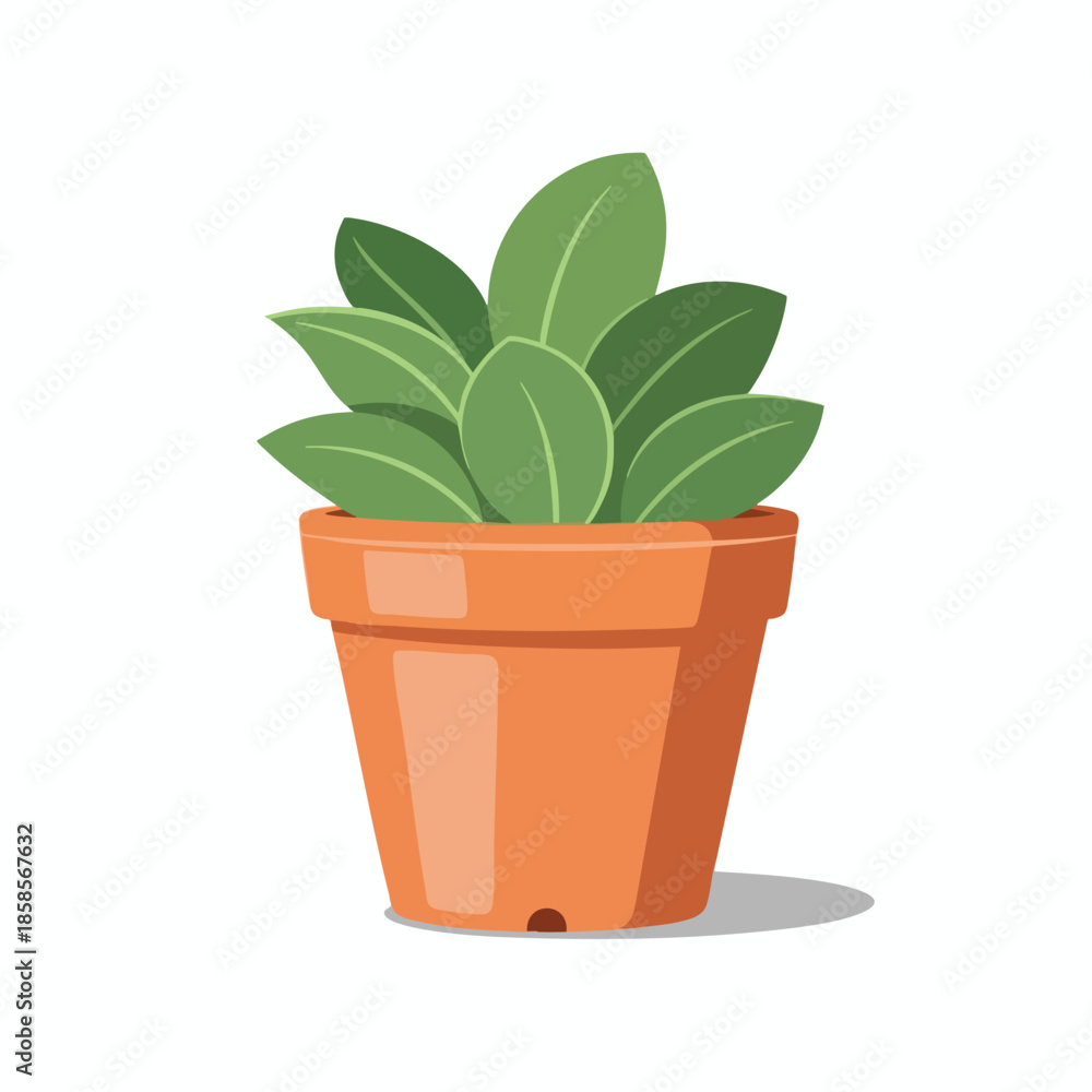 Fototapeta premium A potted plant with lush, green leaves sits in an orange, ceramic pot