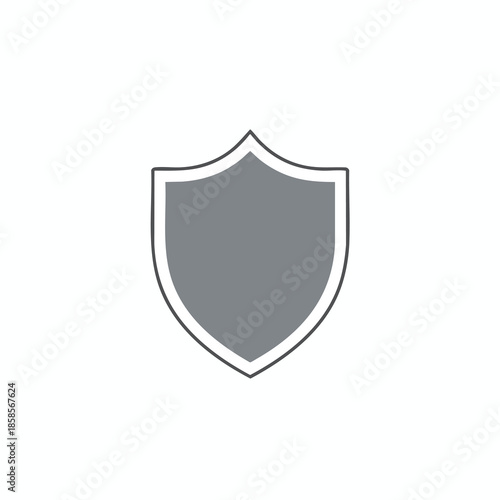 A grey shield with a dark outline is centered on a white background