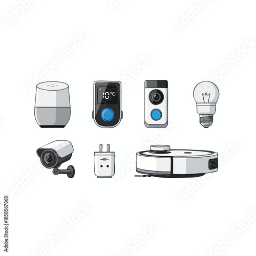 Assorted vector illustrations of modern home technology and smart devices