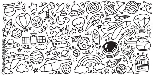 Hand drawn space and technology doodle vector illustration