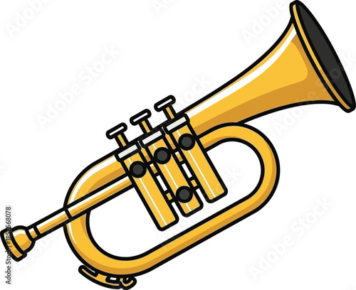 A colorful cartoon illustration of a brass trumpet musical instrument