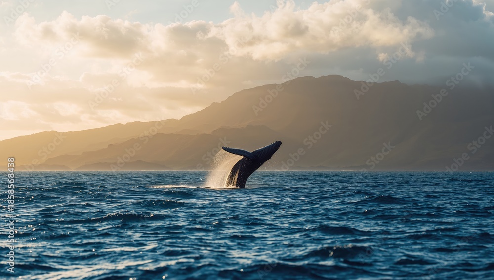 Fototapeta premium Whale observing in the Hawaii Islands, marine wildlife interaction, World Oceans Day