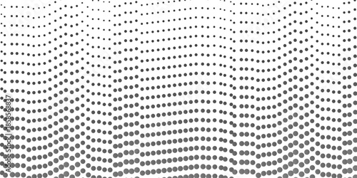 Monochrome background. Abstract waves of gray dots on a light gray background. Abstract dotted vector background. Halftone effect. Black dots on white background. following the transition to less .