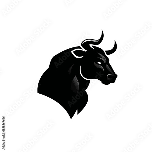 Bold black bull head silhouette against white background for symbolism