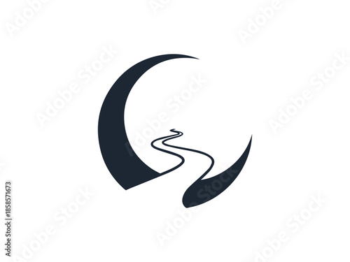 Crescent Path Night Journey Silhouette Vector