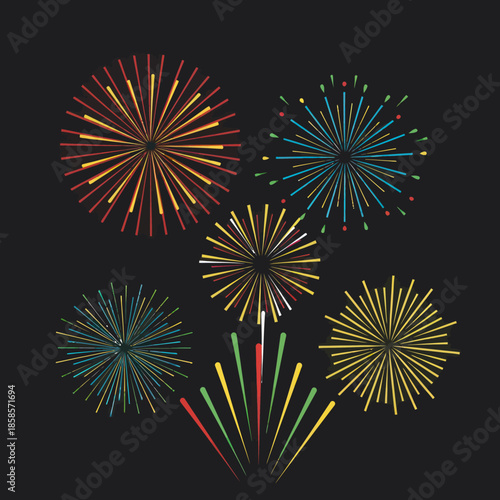 Vibrant fireworks exploding in the night sky with colorful bursts.