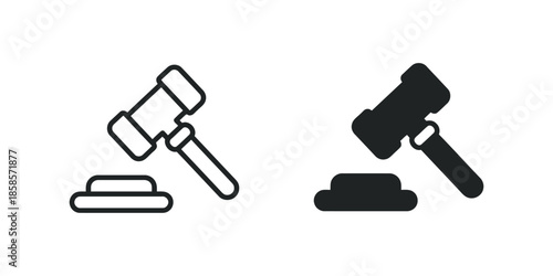 Gavel icon set isolated on white background. vector line art hammer courtroom black white silhouette symbols. legal judgment and justice illustration