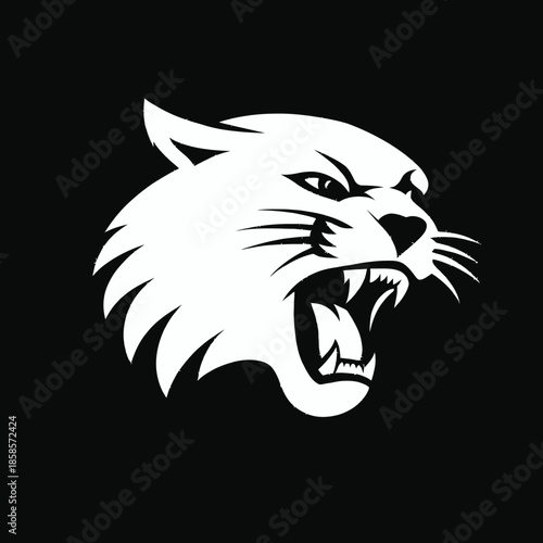 Bold silhouette of a growling wildcat head against a solid black background