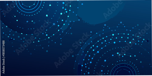 Abstract blue background with circular patterns and scattered glowing particles