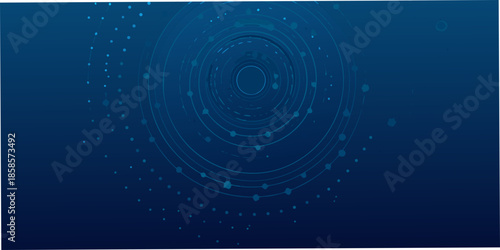 Abstract blue background with concentric circles and scattered particle effects