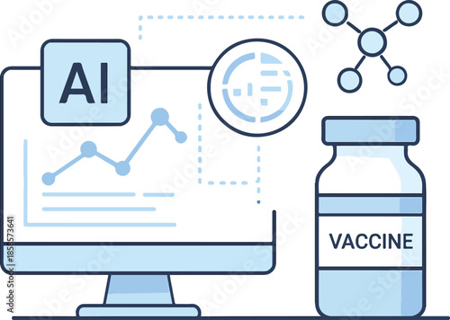 AI Supporting Vaccine Research and Development Process Illustration