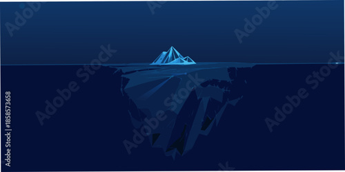 A solitary iceberg floats amidst dark expansive ocean waters at night