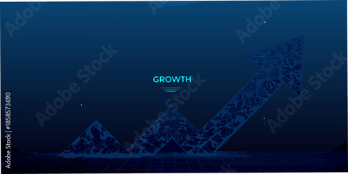 Digital growth arrow with blue gradient background and the word growth