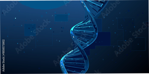 Abstract representation of dna double helix with digital technology background