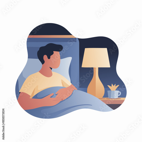 Man relaxing in bed with a cup of coffee