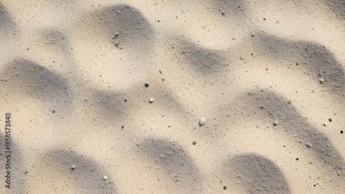 Beach Sand Ripples: Close-Up Texture with Shells, Warm Sunlight, Natural Desert Sand Dunes Background, High-Resolution Macro Photography