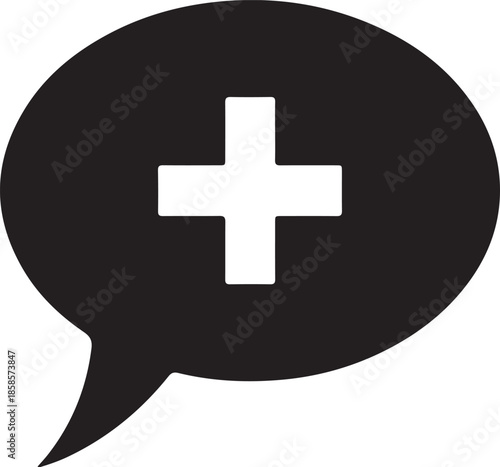 Black speech bubble with a white plus sign