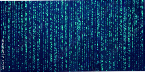 Digital rain of cascading green code on a dark blue background