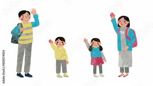 A happy family waving cheerfully depicting a warm and welcoming scene