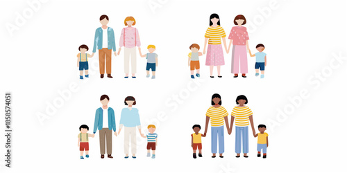 Diverse families with parents and children depicted in a colorful illustration