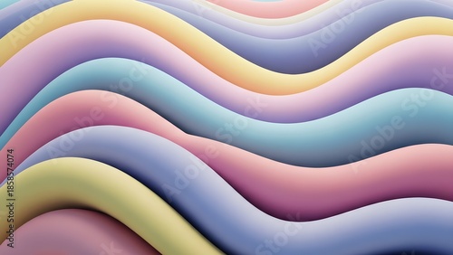 Colorful Pastel Waves Abstract Background: Soft Flowing Ribbons, Modern 3D Render, Vibrant Pink, Blue, Yellow, Lavender, Minimalist Design, Studio Lighting