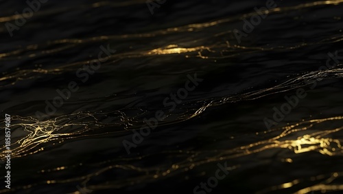 Abstract Black Background with Golden Lines: Elegant Luxury Flowing Particles, Dramatic Lighting, 3D Render, Dark Minimalist Texture for Digital Art & Design