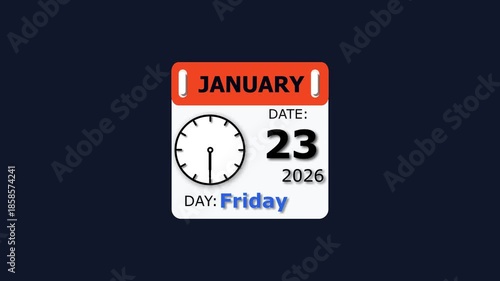 Date and day animation. 23 January month Friday visual. 2026 calendar and creating a stunning video. 4k video.
