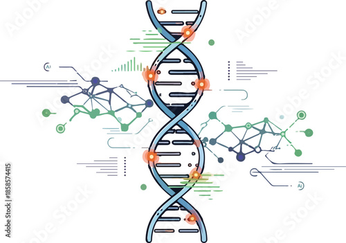 Artificial Intelligence Detecting Genetic Mutations in DNA Code Illustration