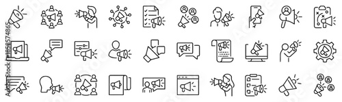 Group of Marketing Promotion Icons Megaphone Announce Speaker Communication Customer Voice Attention Loudhailer Strategy Editable Vector