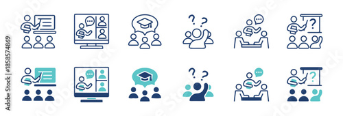 Group of People Studying and Learning Online Education Concept Icon Set