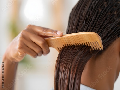 Woman Combing Long, Straight Hair - Personal Grooming and Hair Care