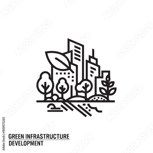 "Eco Urban Infrastructure Icon with Smart Energy Nodes"