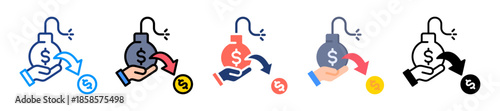 Debt Reduction Icon Sheet Multiple Style Collection 