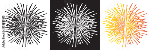 Fireworks icon set colorful burst illustrations Collection of black, white and gold colors, suitable for celebration graphics, holidays, events and festive design projects.EPS10/AI.