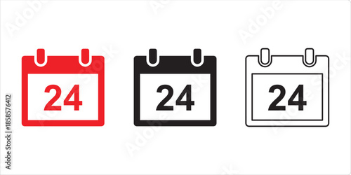 Calendar Icons: Illustrating the concept of day 24 across a series of three calendar icons, each with a different style. This image serves to represent the date, schedule.