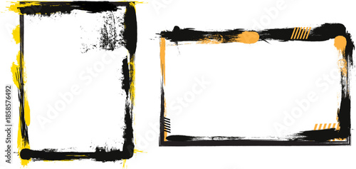 two black yellow ink brush painting blank space frame border picture artistic grunge graphic element