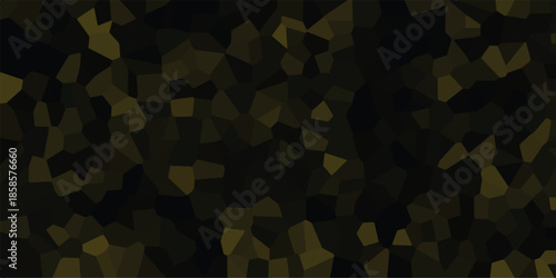 Geometric abstract background with irregular polygonal shapes in dark tones of black and olive green creating a mosaic-like pattern with subtle light variations