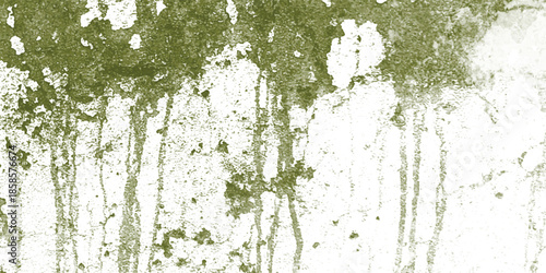 Distressed olive green and white textured background with dripping effects and mottled patterns, evoking a grunge or aged surface