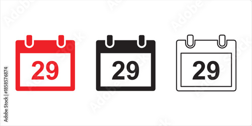Calendar Page with Date 29: A set of stylized calendar icons, each displaying the number 29 within its rectangular frame, offer versatile options for a variety of design and conceptual uses.