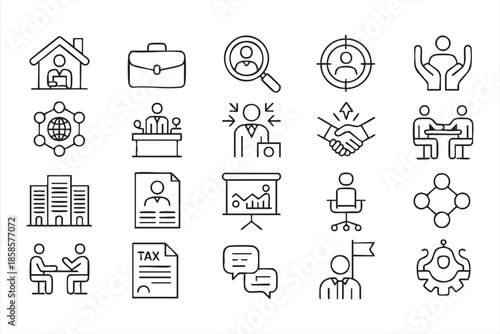 HR Analytics and Workforce Line Icons for Business UI