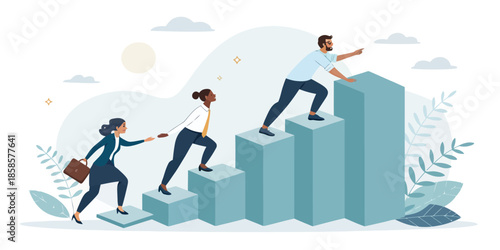 Diverse Business Professionals Collaborating for Growth and Success Achievement Concept Illustration