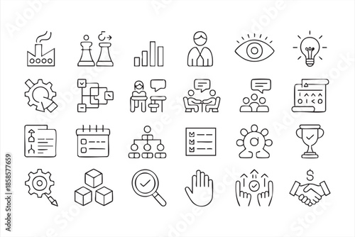 Management Strategy and Performance Line Icons for Dashboards