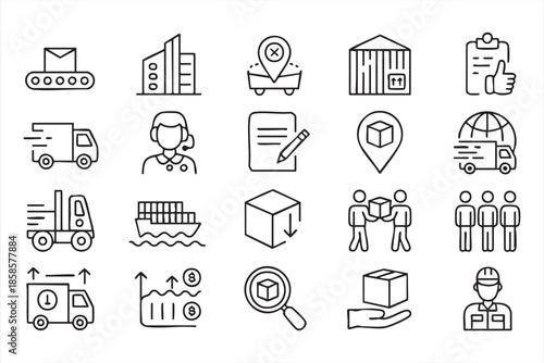 Delivery Workflow and Shipping Line Icons for UI Systems