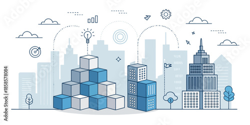 Modern abstract business strategy vector showing a conceptual city map representing corporate vision and tactical planning.