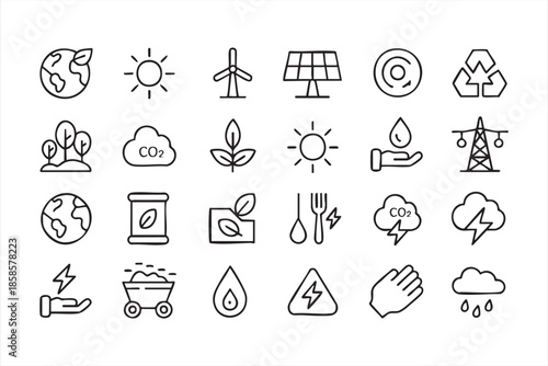 Clean Energy and Climate Line Icons for ESG Reporting Interfaces