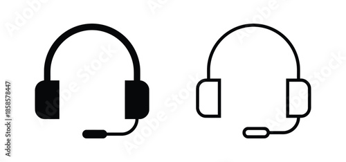 Headset icon in filled and outline styles for telecommunication
