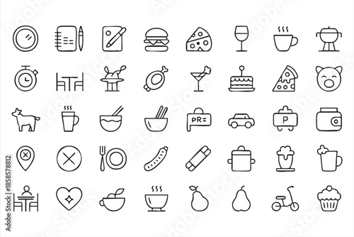 Restaurant Line Icons for Cafe Branding and Hospitality Interfaces