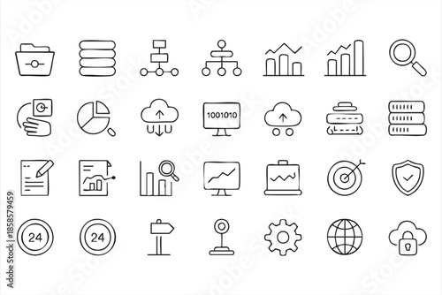 Data Analytics UI Line Icons for Cloud Dashboards and Reporting Systems